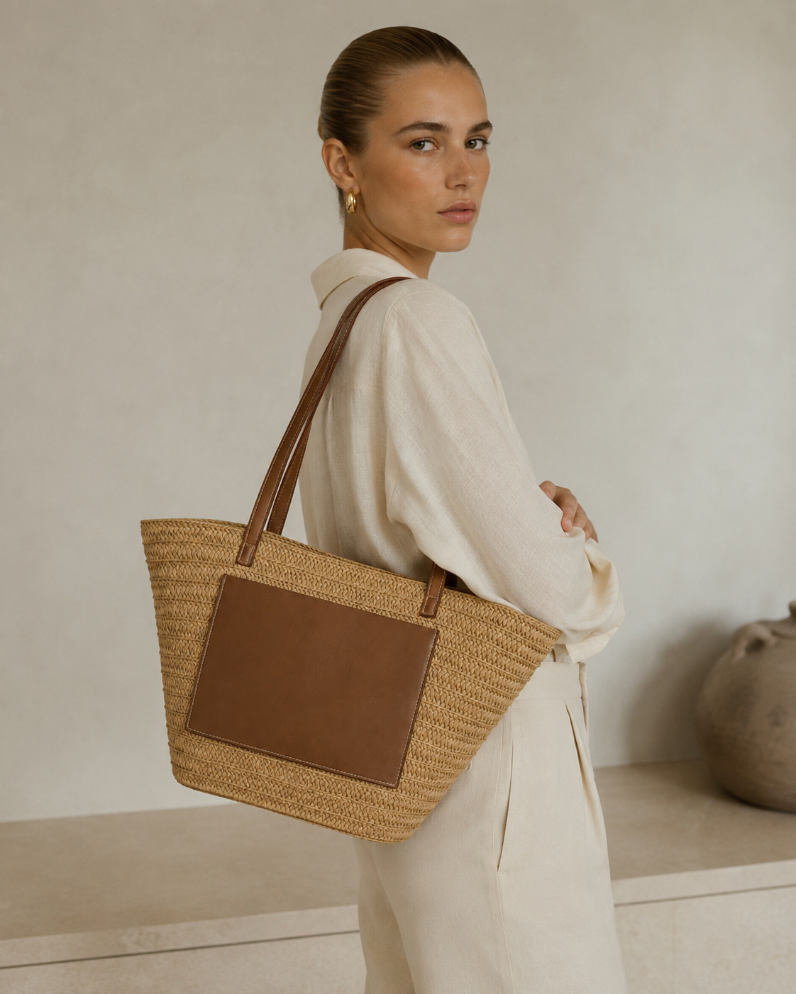 BOLSO SHOPPER TRENZADO CONTRASTE
