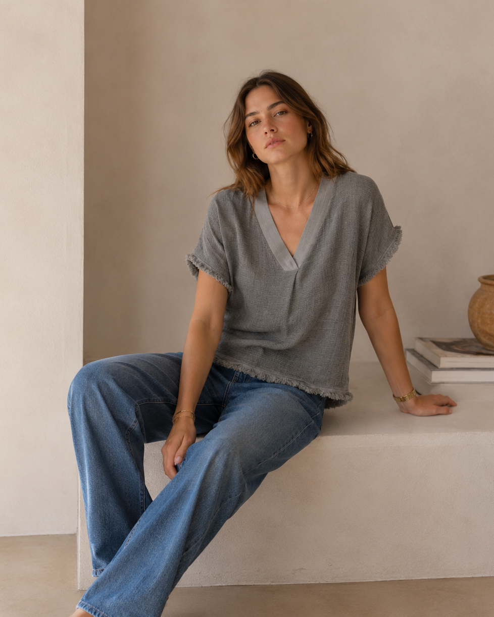 BLUSA CUELLO PICO LINO