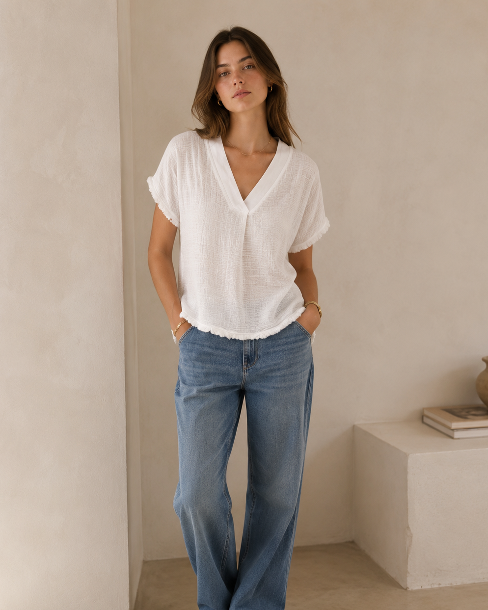 BLUSA CUELLO PICO LINO