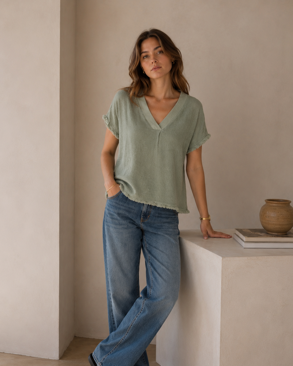 BLUSA CUELLO PICO LINO