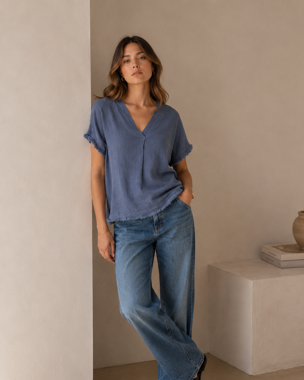 BLUSA CUELLO PICO LINO