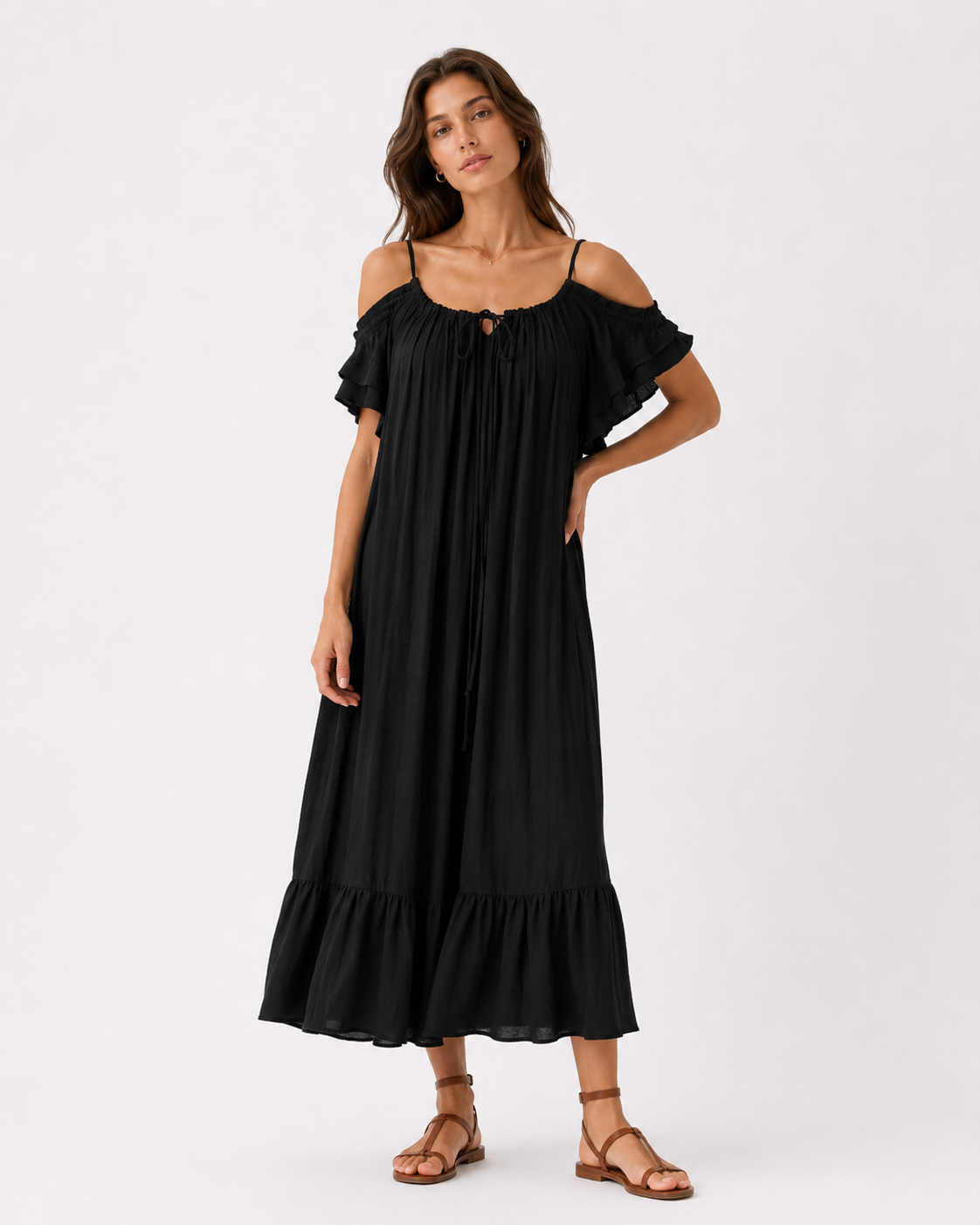 VESTIDO MIDI FLUIDO CUT OUT