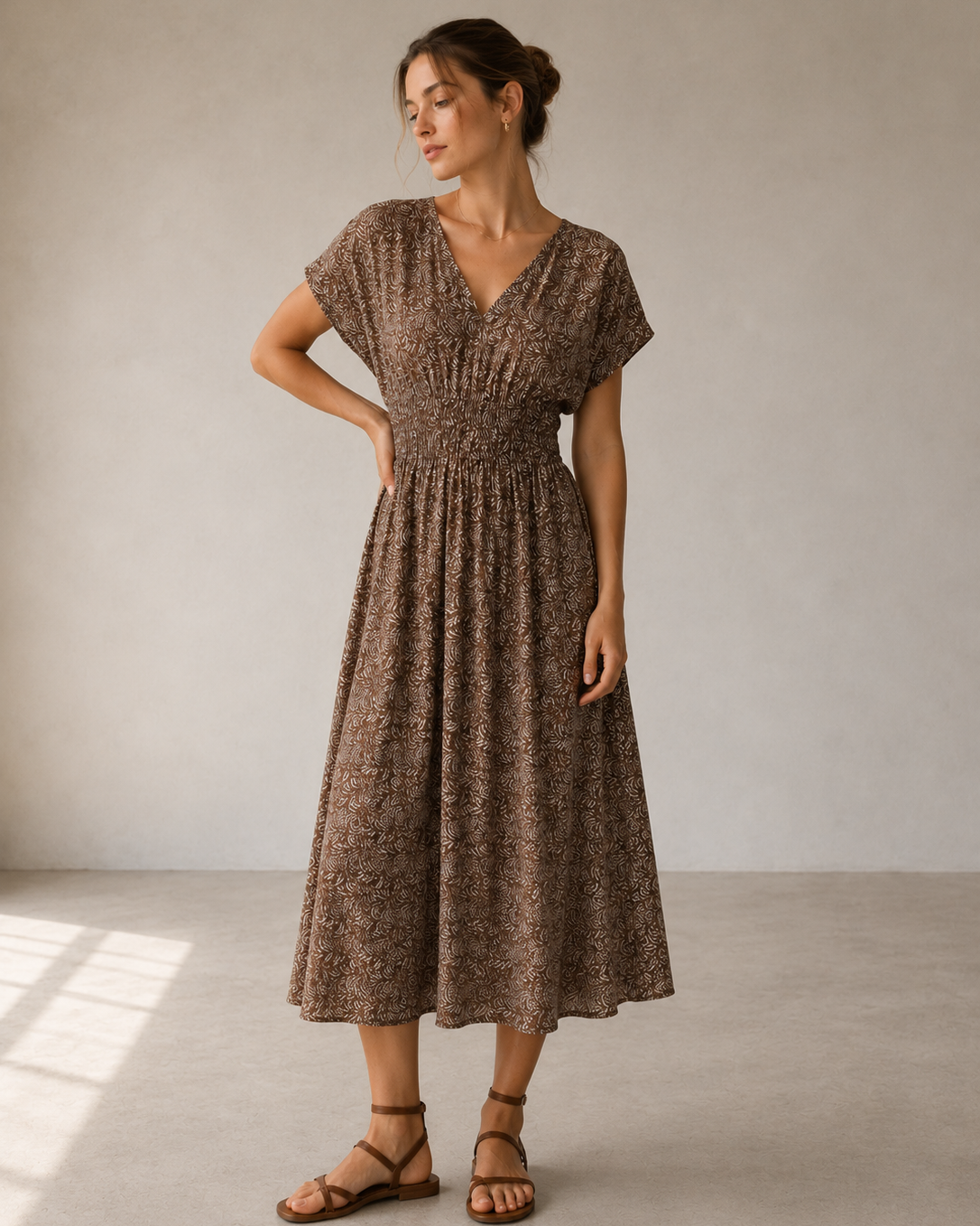 VESTIDO MIDI FRUNCIDO ESTAMPADO