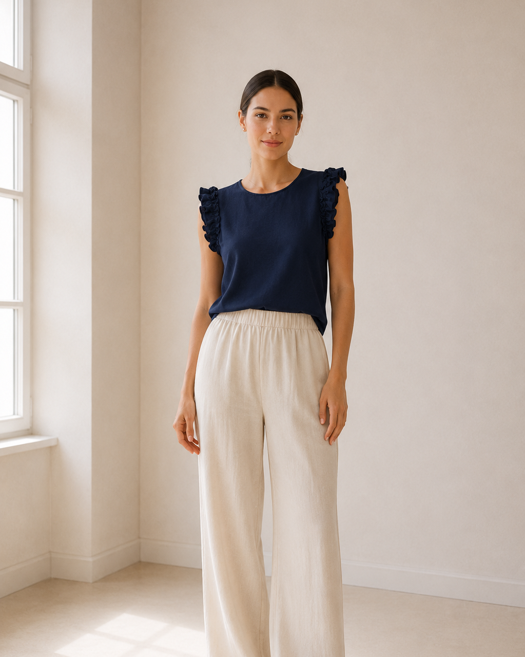 BLUSA SIN MANGAS VOLANTE