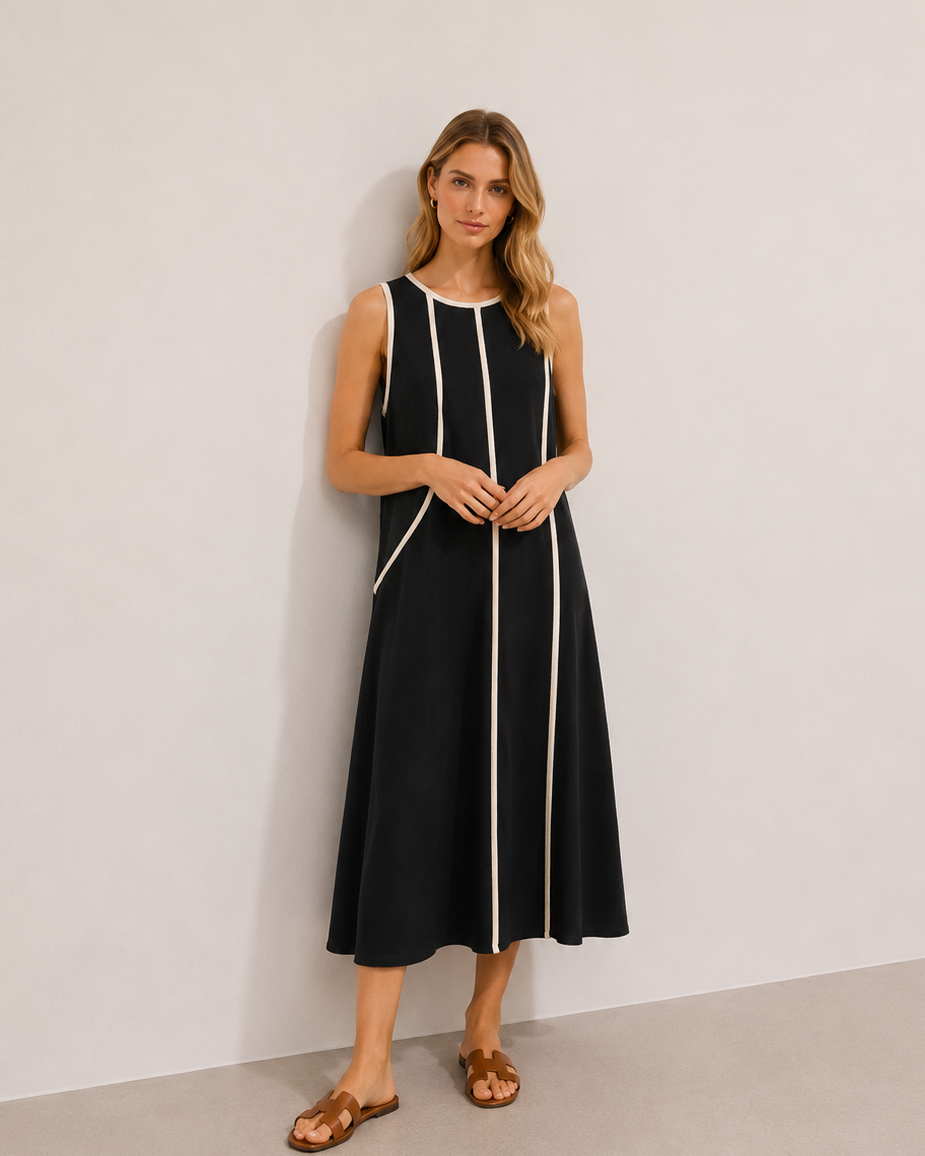 VESTIDO MIDI RAYAS ASIMÉTRICAS