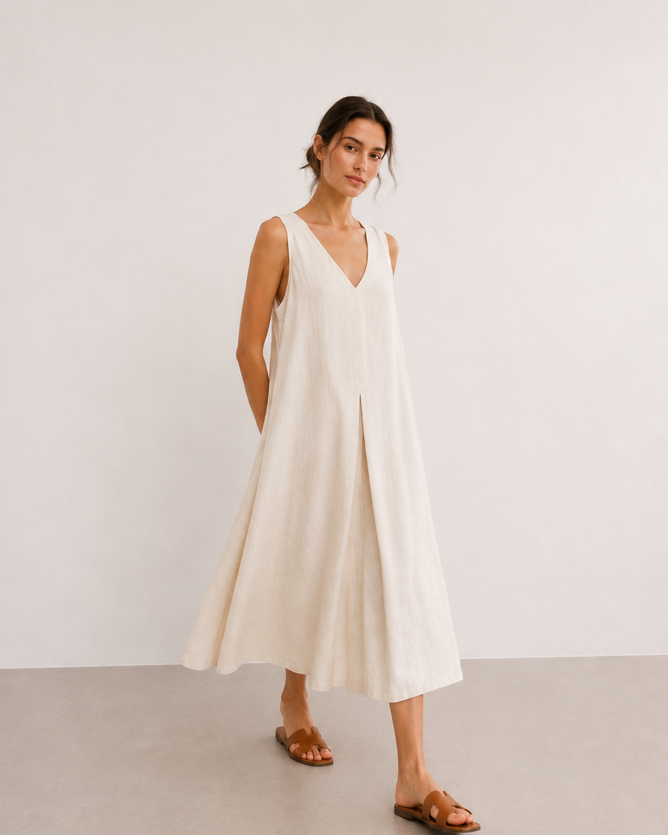VESTIDO CUELLO PICO FLUIDO