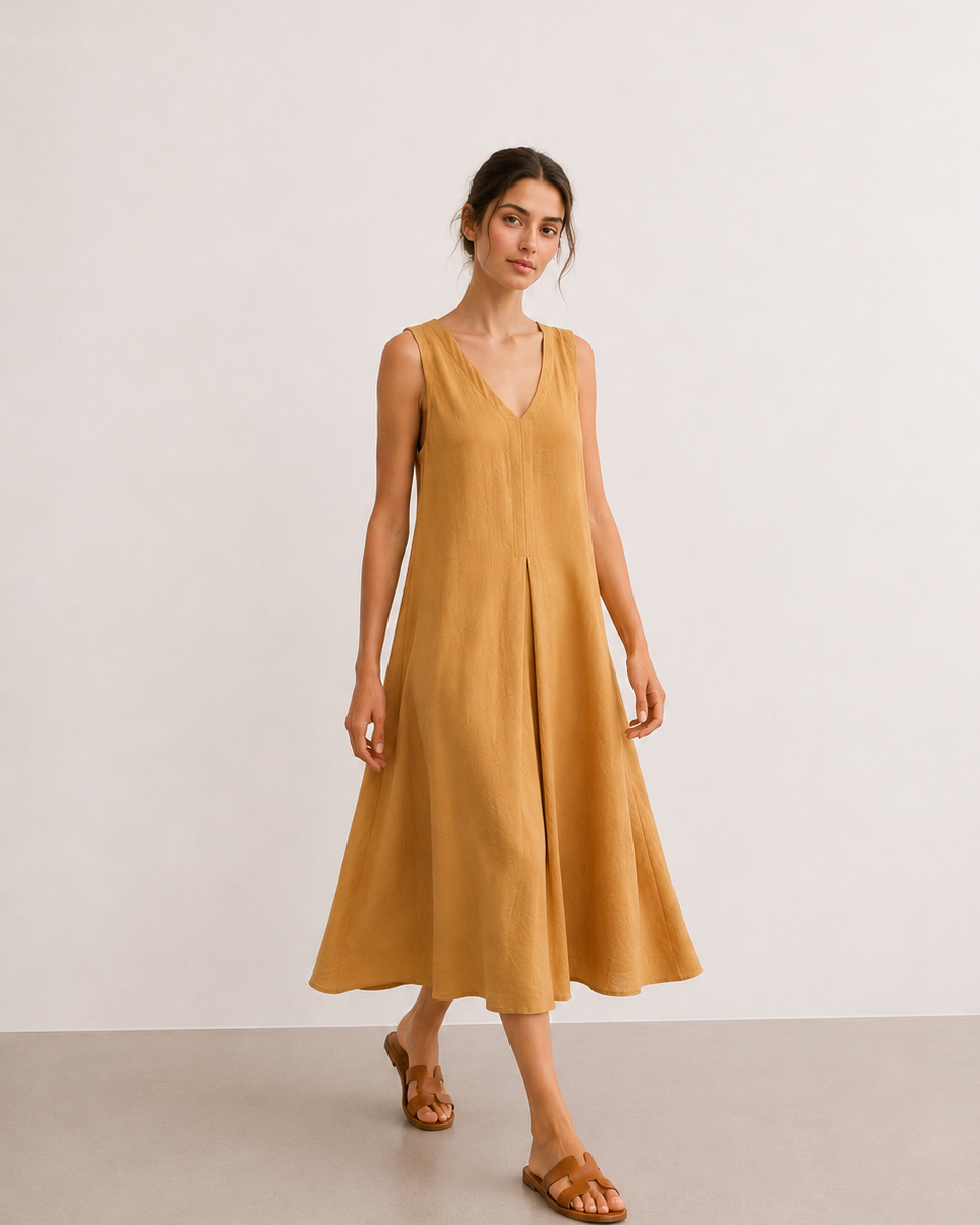 VESTIDO CUELLO PICO FLUIDO