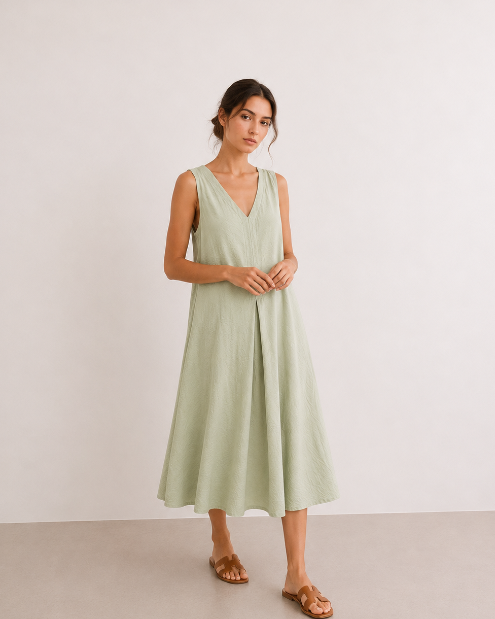 VESTIDO CUELLO PICO FLUIDO