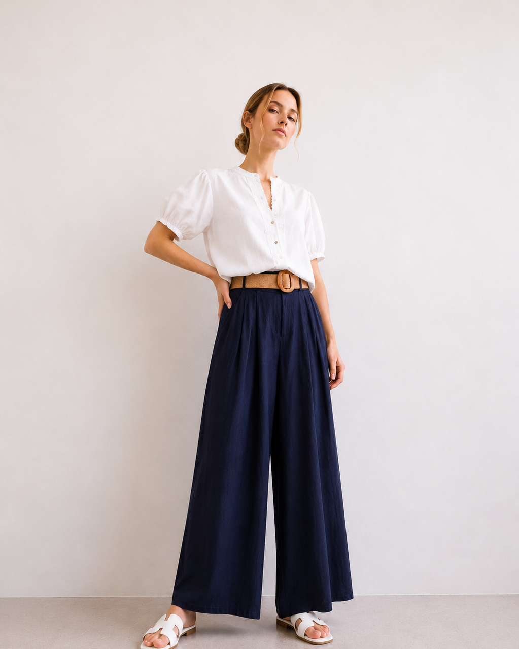PANTALÓN CON CINTURÓN RAFIA