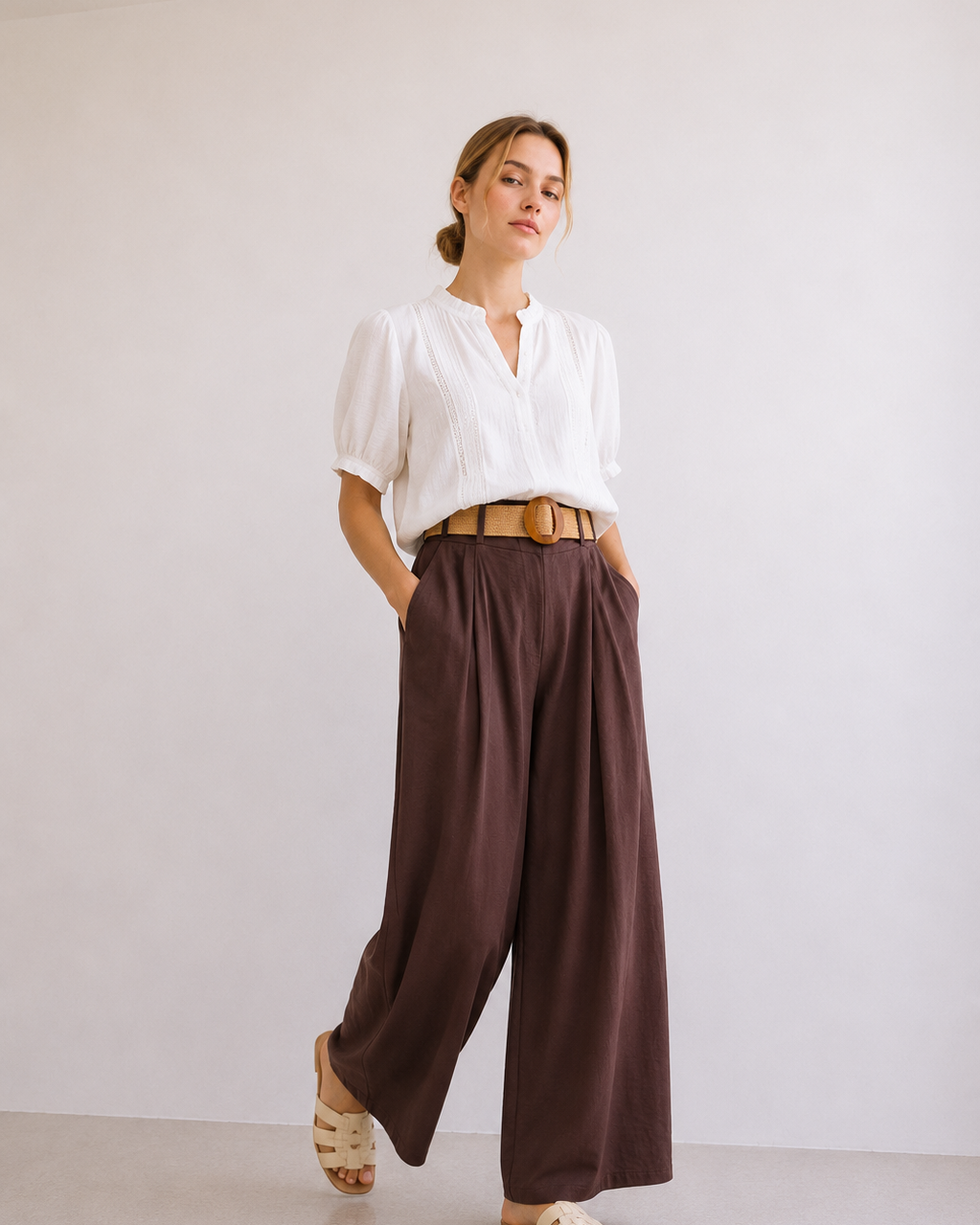 PANTALÓN CON CINTURÓN RAFIA
