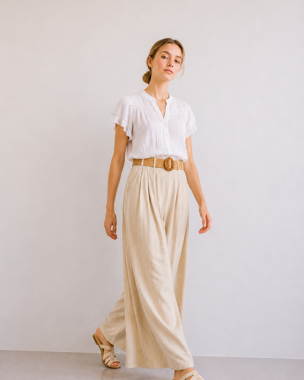 PANTALÓN CON CINTURÓN RAFIA