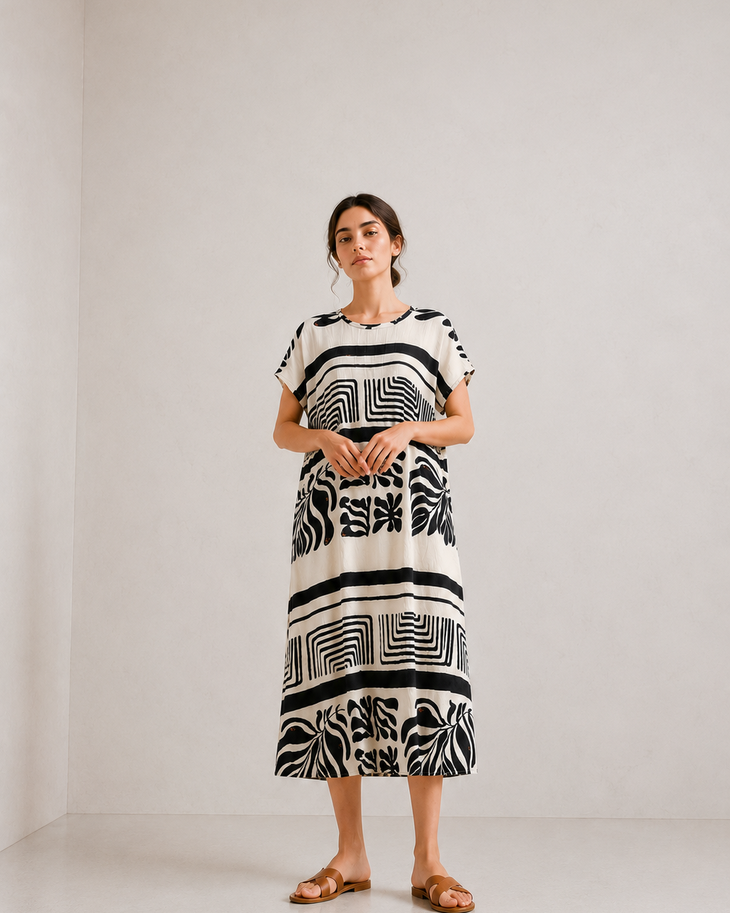 VESTIDO MIDI CUELLO REDONDO