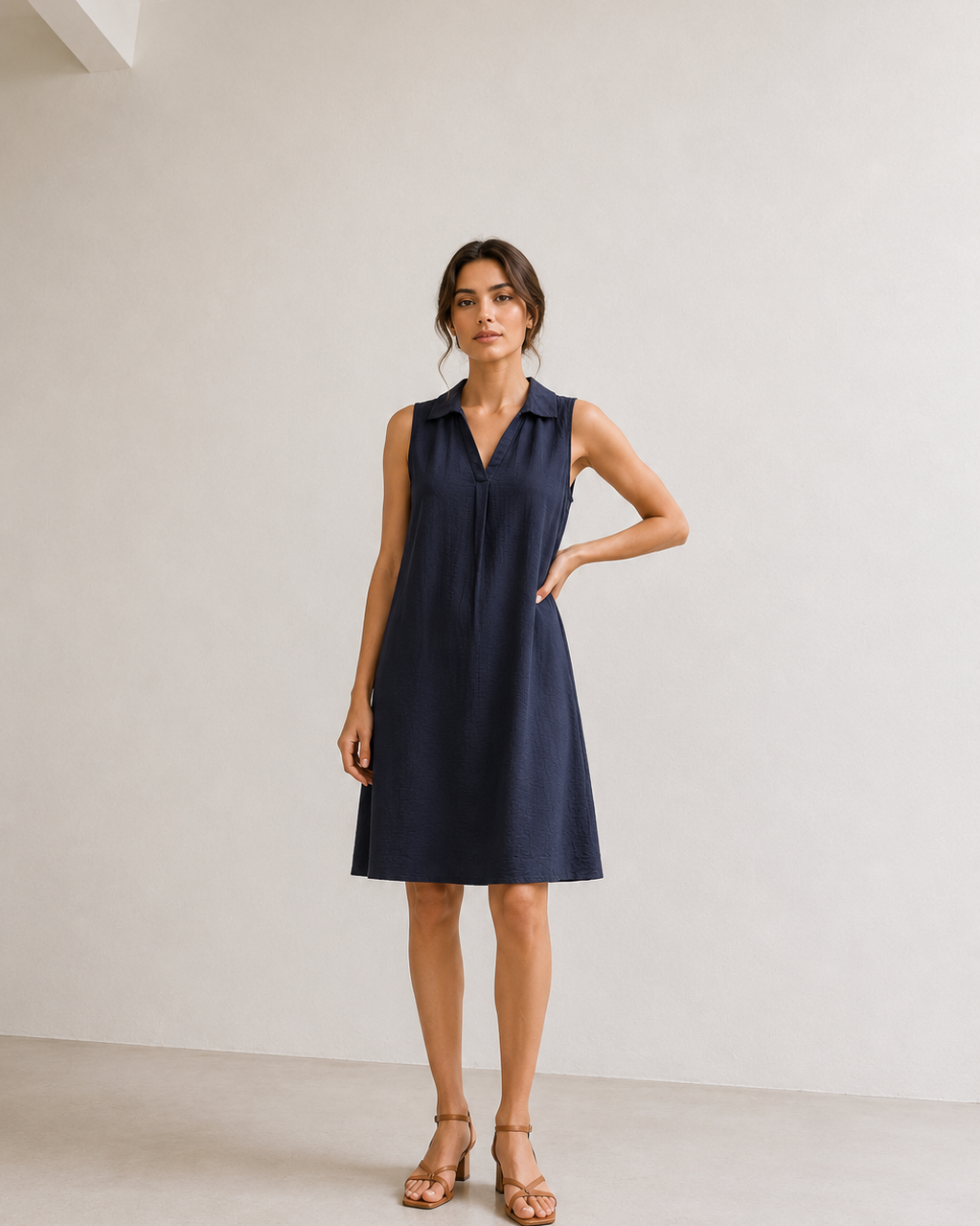 VESTIDO SIN MANGAS CUELLO CAMISERO