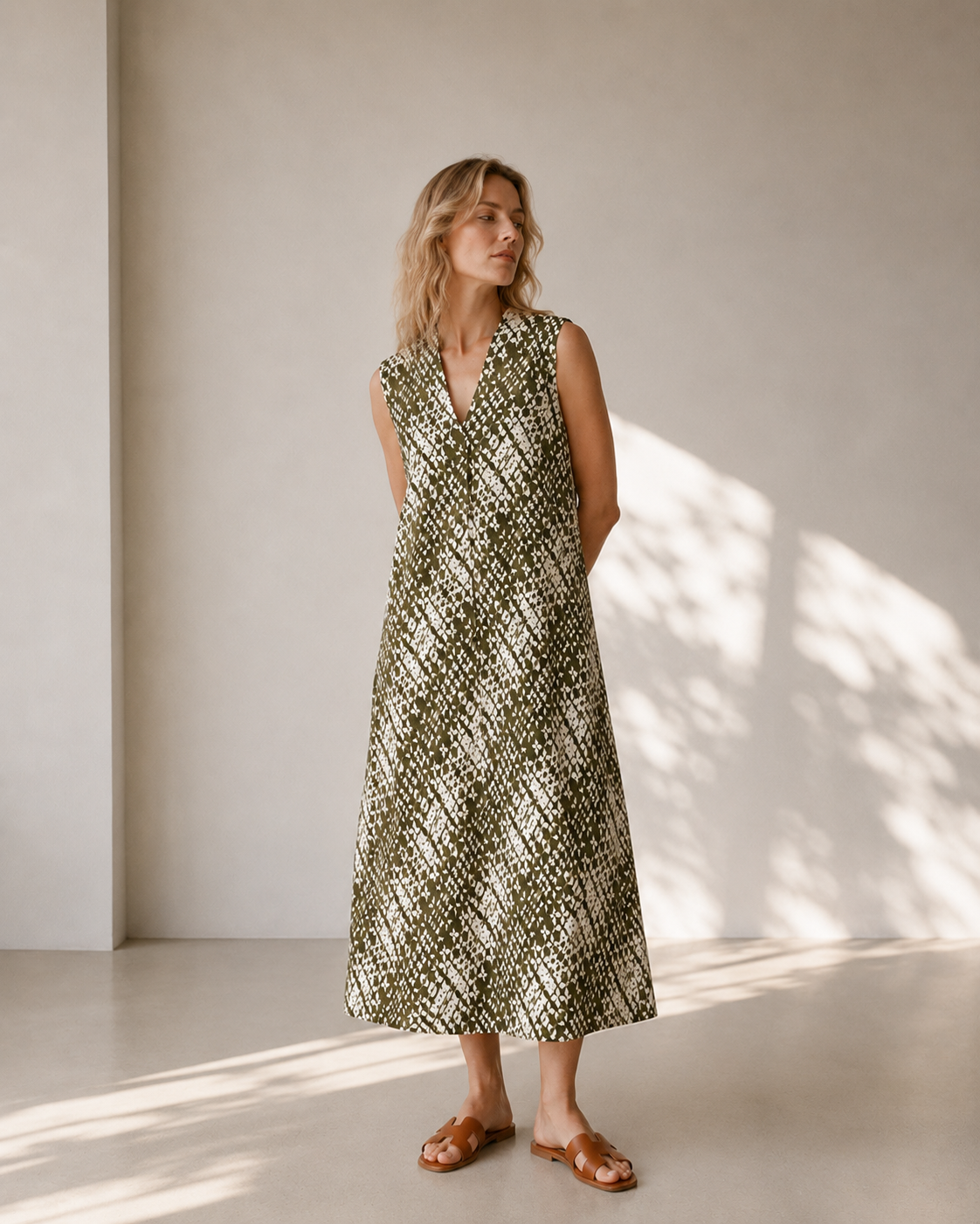 VESTIDO MIDI ESTAMPADO SIN MANGAS