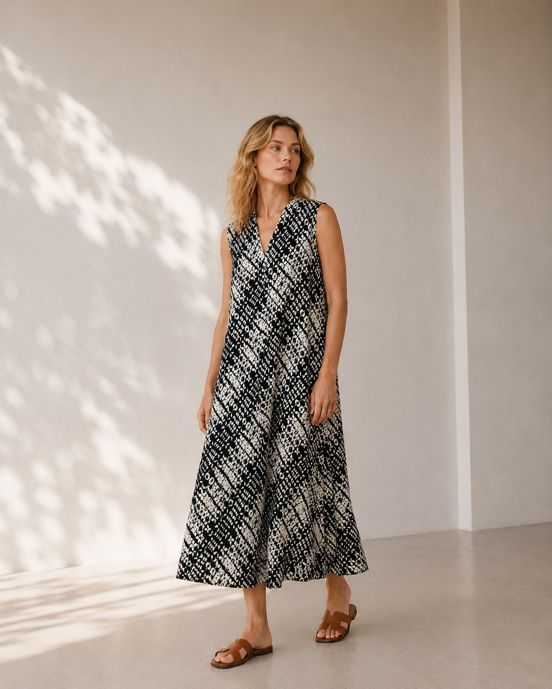 VESTIDO MIDI ESTAMPADO SIN MANGAS