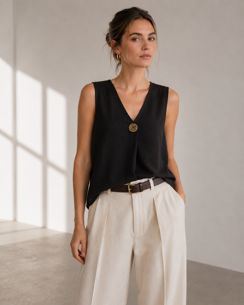 BLUSA SIN MANGAS BOTÓN