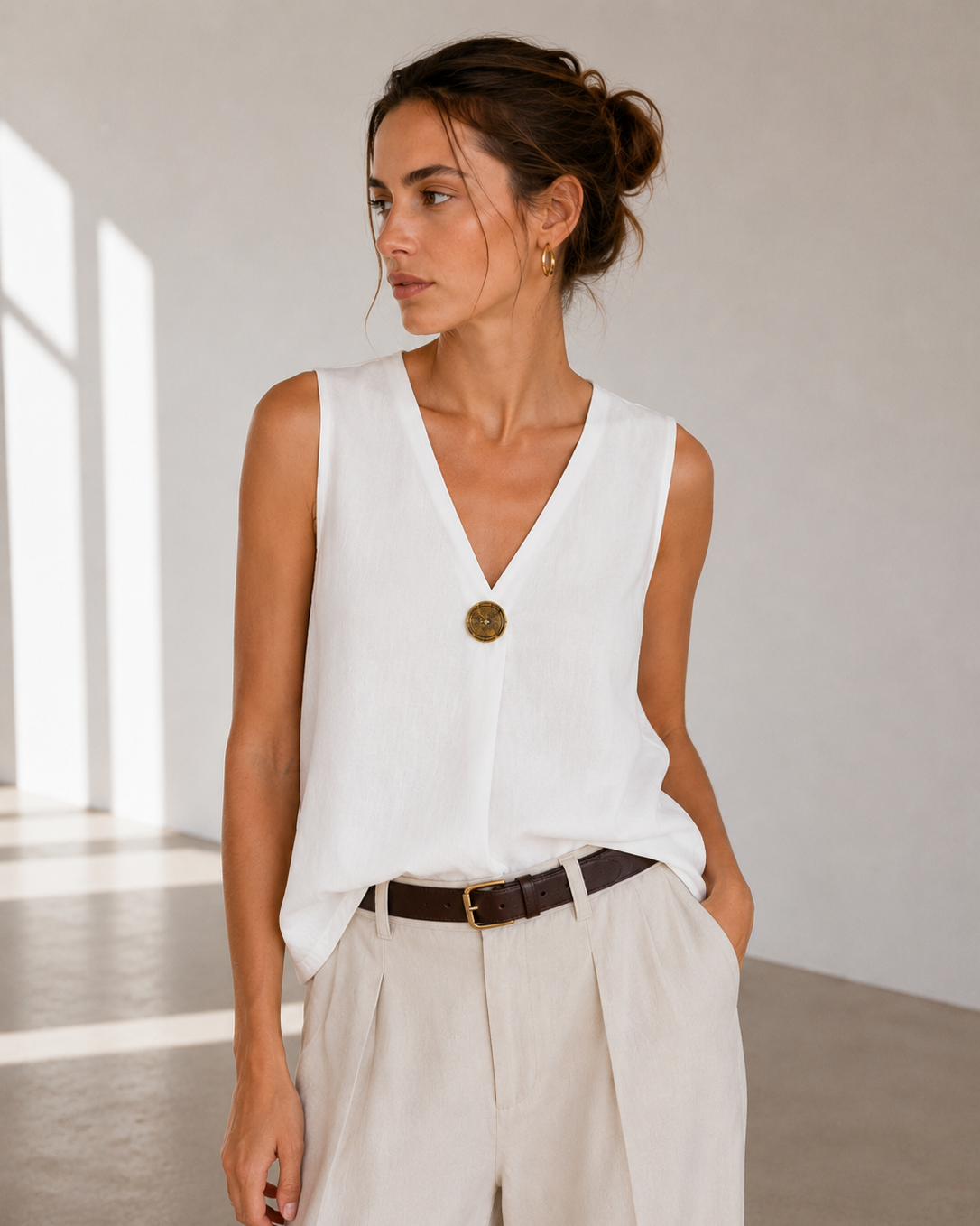 BLUSA SIN MANGAS BOTÓN