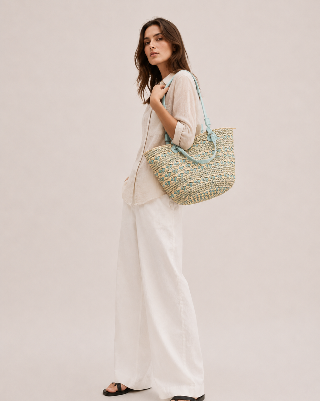 BOLSO SHOPPER TRENZADO BICOLOR