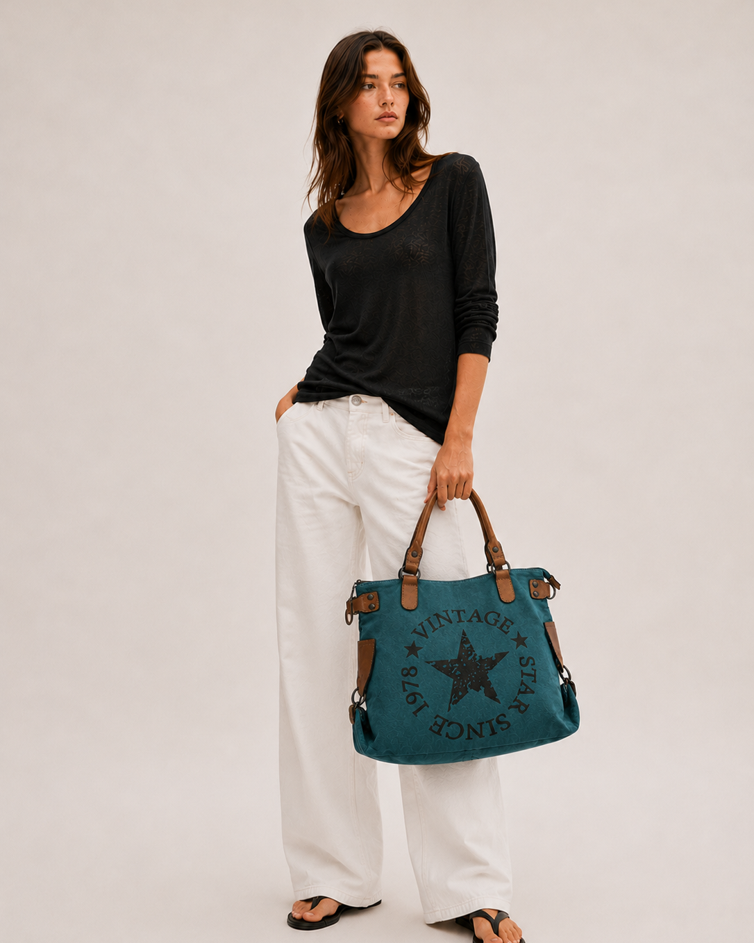 BOLSO SHOPPER VINTAGE AZUL
