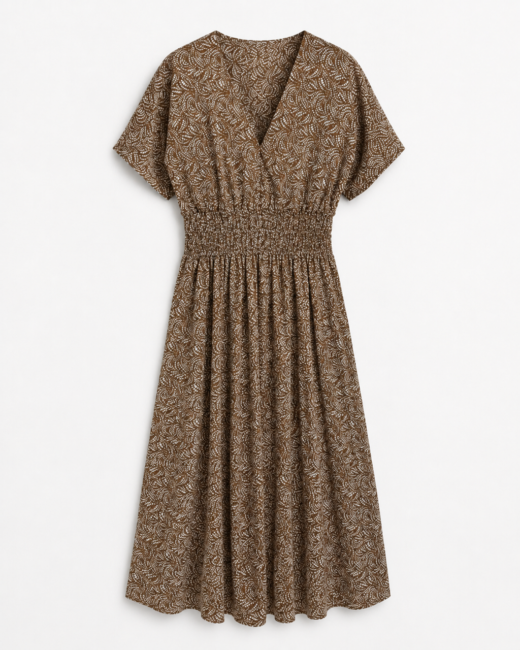 VESTIDO MIDI FRUNCIDO ESTAMPADO