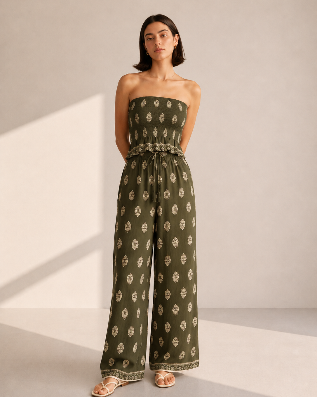 CONJUNTO TOP BANDEU Y PANTALÓN ESTAMPADO