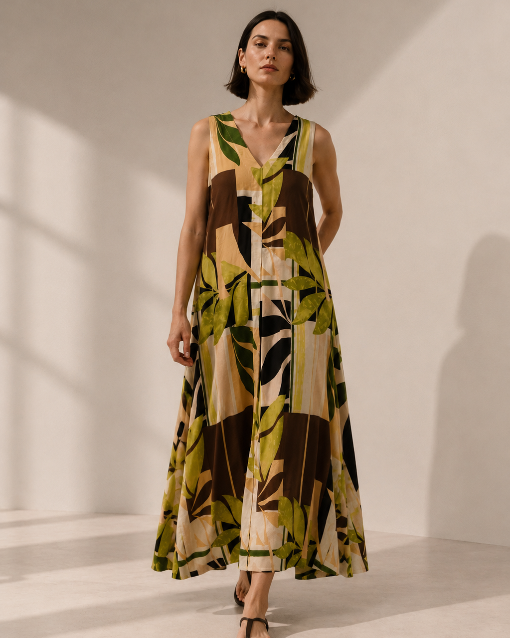 VESTIDO LARGO ESTAMPADO TROPICAL