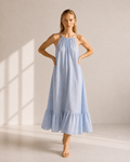 VESTIDO HALTER VOLANTE RAYAS