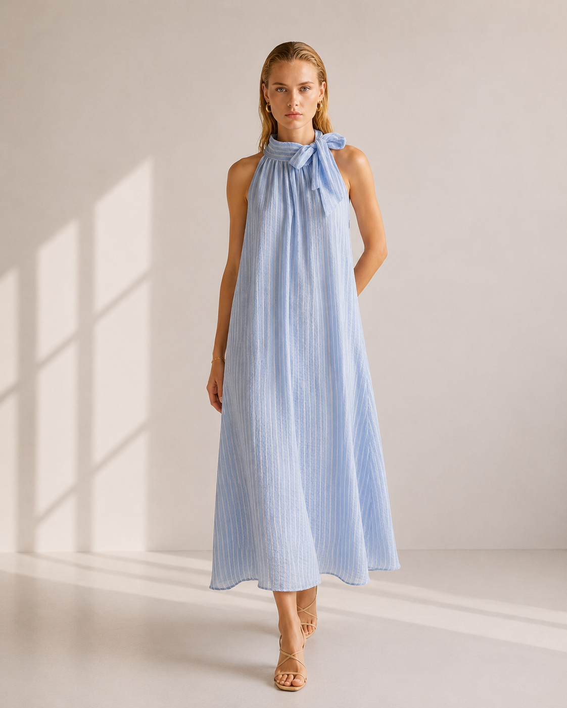 VESTIDO HALTER LAZO RAYAS
