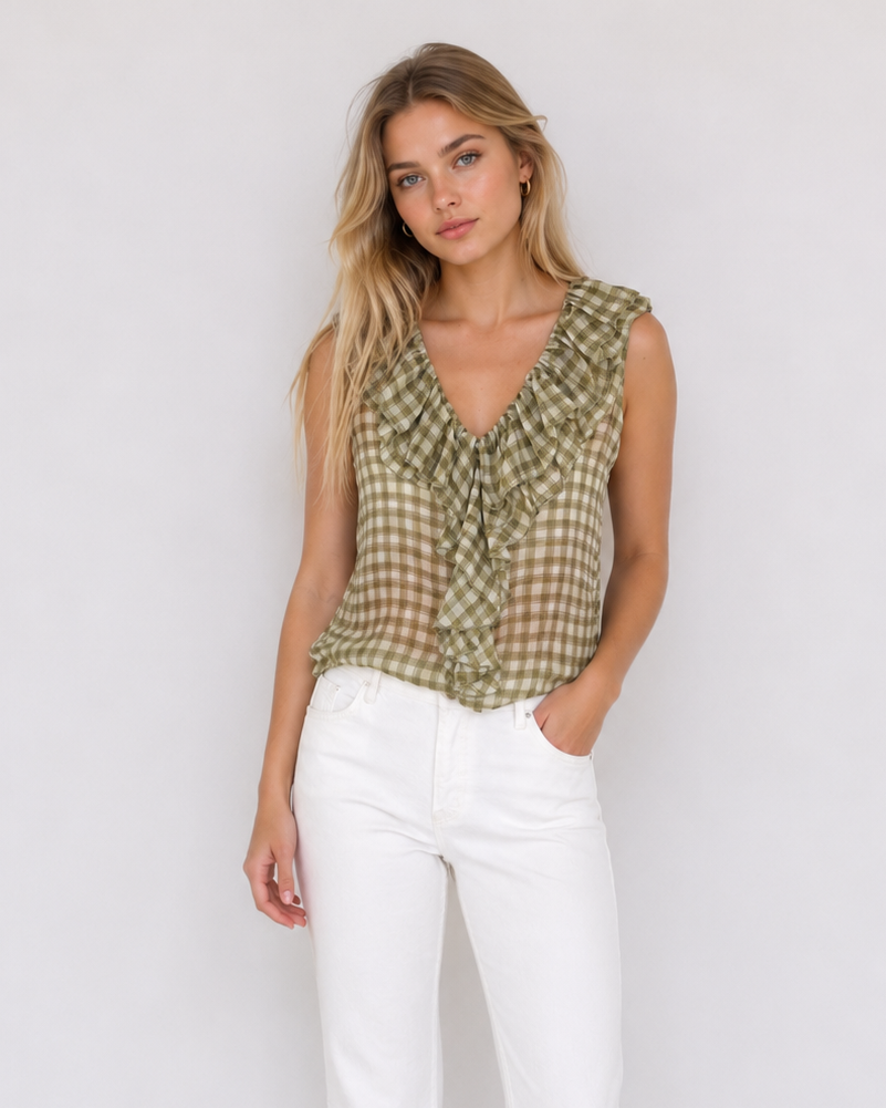 BLUSA VOLANTE ESTMPADO CUADROS