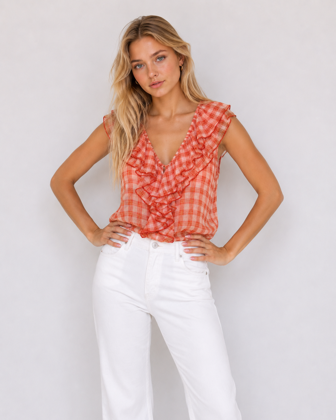 BLUSA VOLANTE ESTMPADO CUADROS