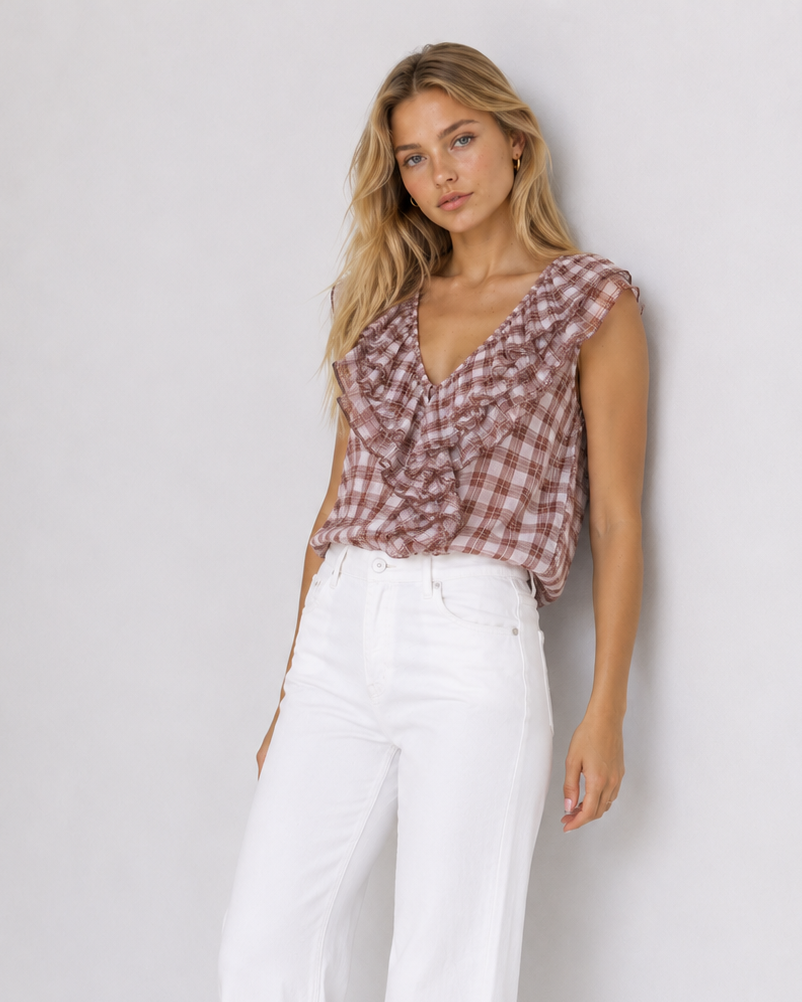 BLUSA VOLANTE ESTMPADO CUADROS
