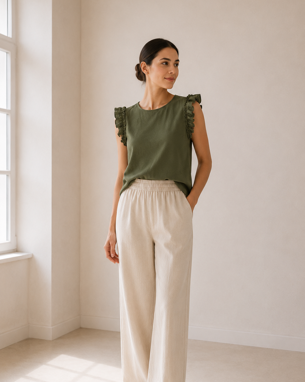 BLUSA SIN MANGAS VOLANTE