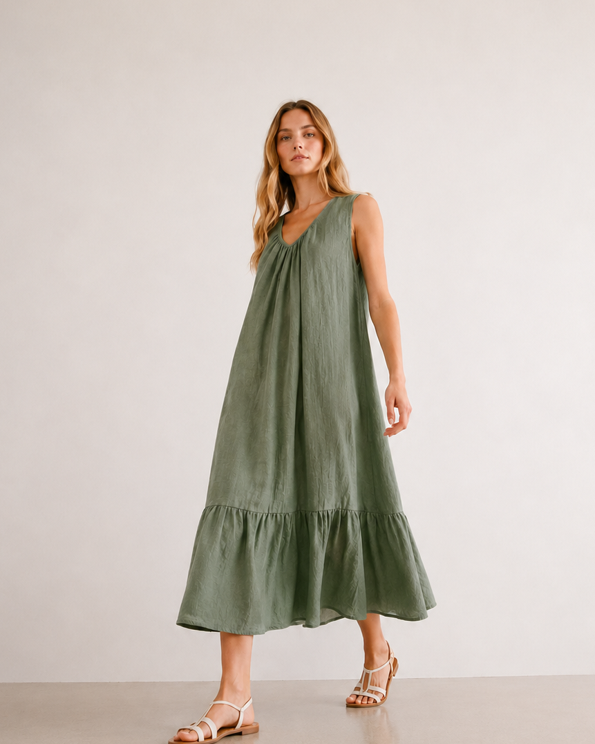 VESTIDO LARGO VOLANTE