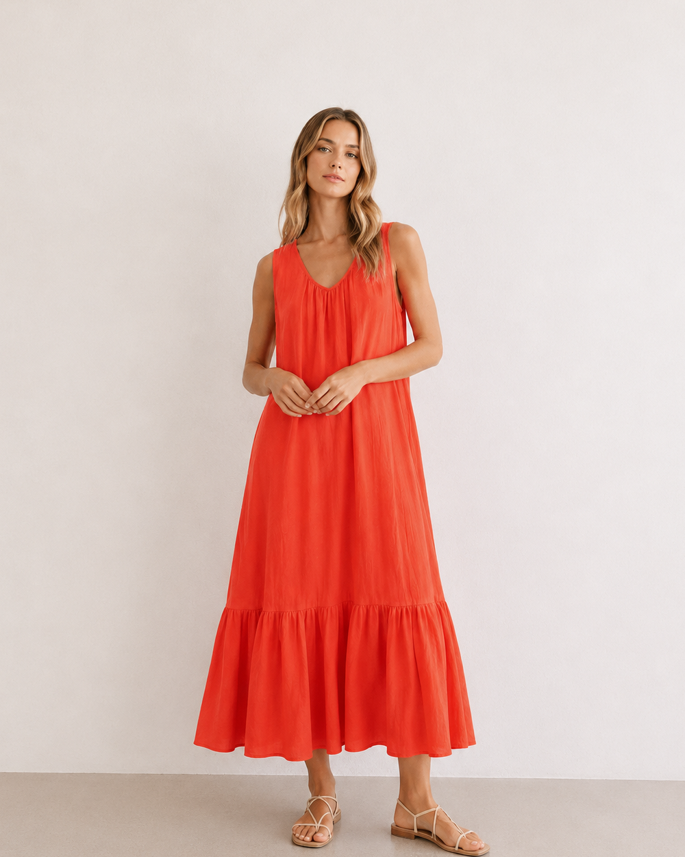 VESTIDO LARGO VOLANTE
