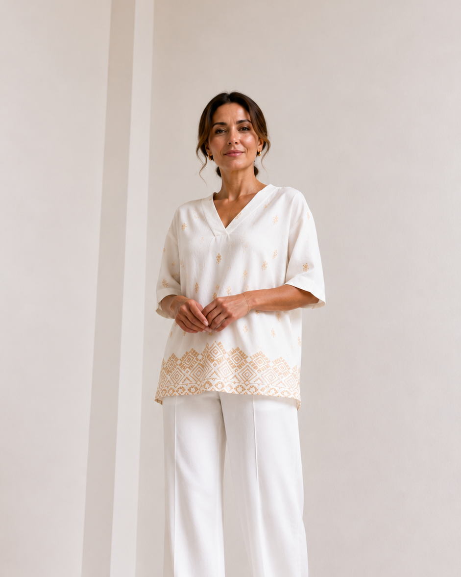 BLUSA CUELLO V ESTAMPADO