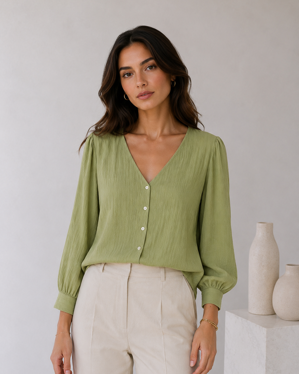 BLUSA EN CUELLO V TEXTURA