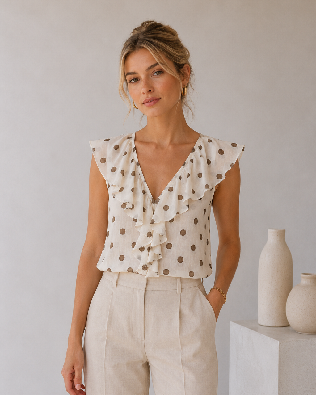 BLUSA VOLANTES ESTAMPADO LUNARES