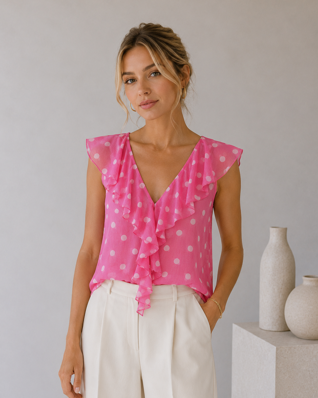 BLUSA VOLANTES ESTAMPADO LUNARES
