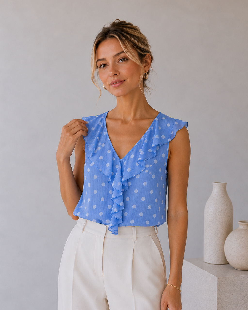 BLUSA VOLANTES ESTAMPADO LUNARES