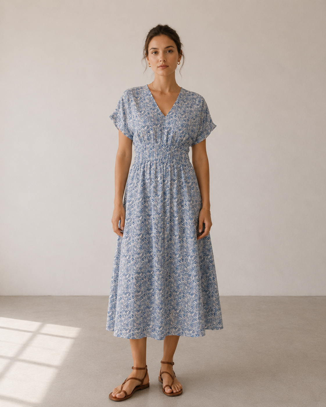 VESTIDO MIDI FRUNCIDO ESTAMPADO