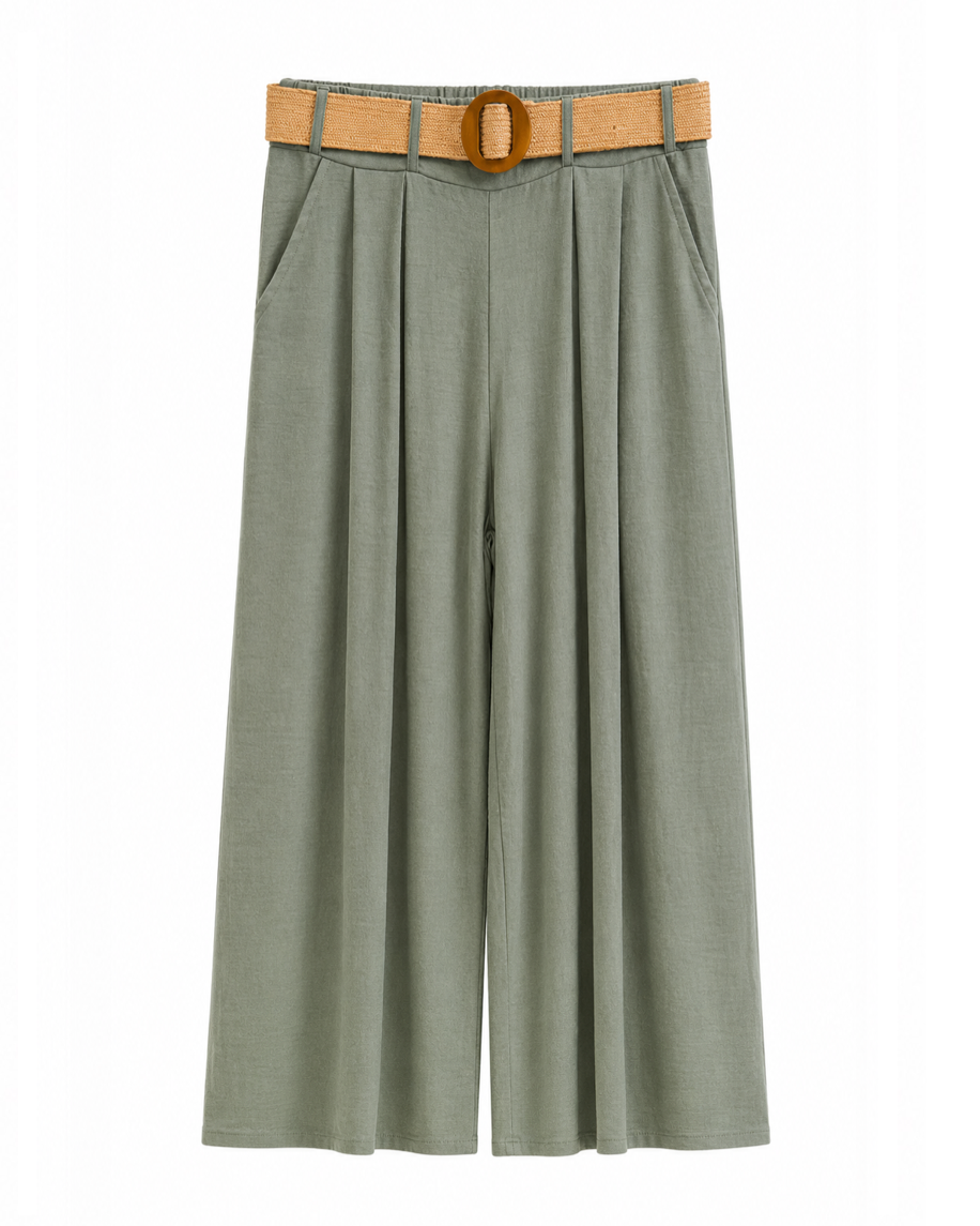PANTALÓN CON CINTURÓN RAFIA
